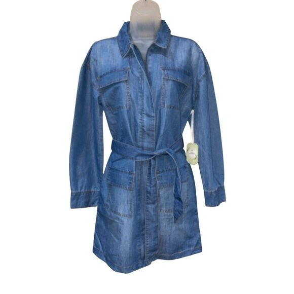 NWT Denim Long-Sleeve Belted Shirt Dress With Front Pockets By Kale Generation - Picture 5 of 8